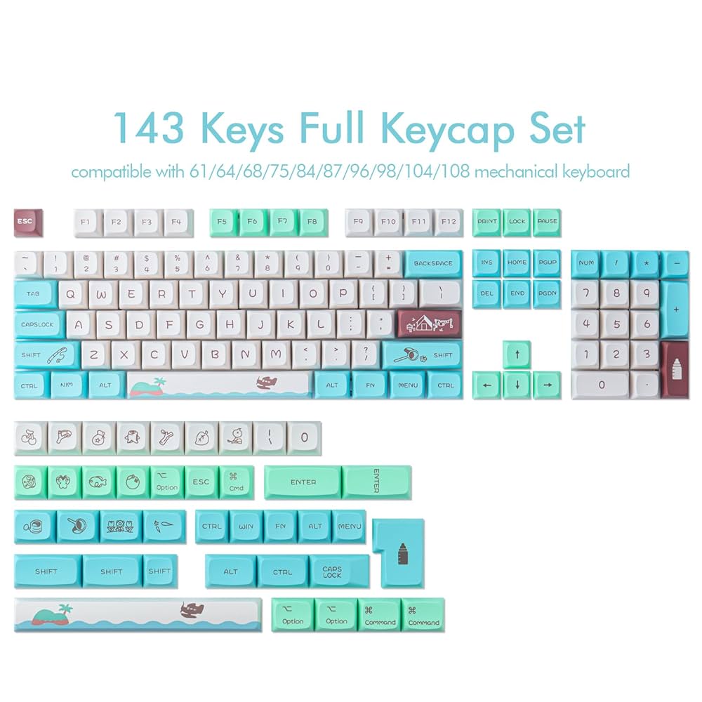 あつまれどうぶつの森風キーキャップ どうぶつの森のテーマのキーキャップ,141個,高さpbt,104/68/87